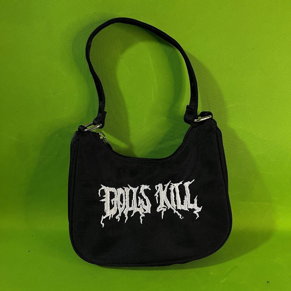 Dolls Kill Black Canvas Shoulder Bag Purse Y2K Gothic Grunge
